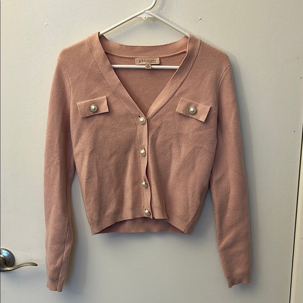 Philosophy Dusty Rose Pearl-Button V-Neck Cardigan